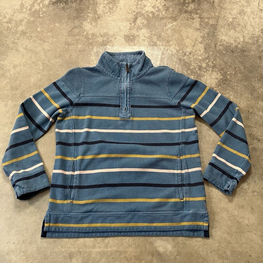 Fat Face Sweater Unisex 8 Blue Striped The Airline 1/4 Zip Striped Heavy Cotton‎